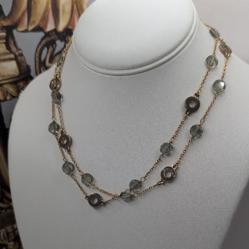 J. Crew Gold and Gray Necklace with Vintage Charm